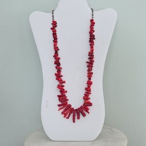 Vintage Elegant Red Branch Coral & Silver Necklace